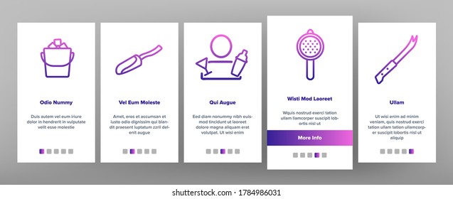 Bartender Equipment Onboarding Mobile App Page Screen Vector. Bartender Shaker And Bucket With Ice, Opener And Corkscrew, Juicer And Spoon Illustrations