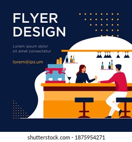 Bartender giving glass of beer to male client. Drink, administrator, bar counter flat vector illustration. Alcohol beverages and service concept for banner, website design or landing web page