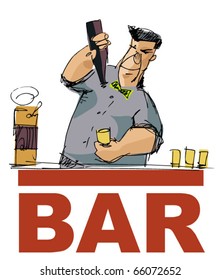 bartender - handmade sketch based illustration