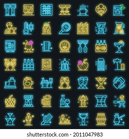 Bartender icons set. Outline set of bartender vector icons neon color on black