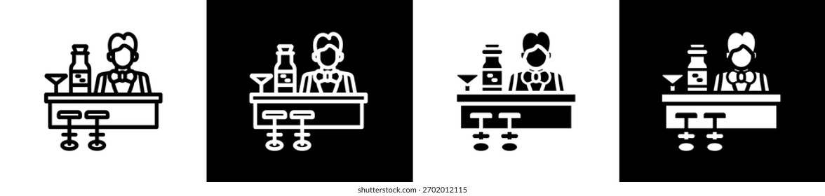 Bartender Line And Glyph Style Icon In White And Black Background