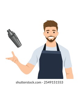 The bartender makes a cocktail at the bar. Flat vector illustration isolated on white background
