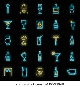 Bartender man icons set. Outline set of bartender man vector icons neon color on black