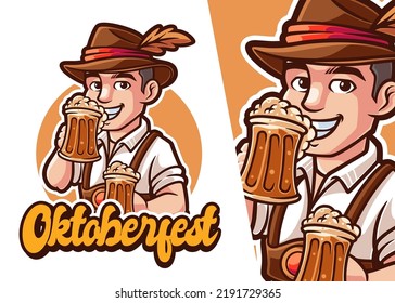 Bartender Mascot Cartoon Logo. Man Character Profession Logo