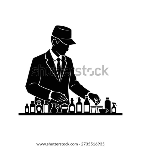 Bartender mixing drink, black silhouette, nightclub, cocktail