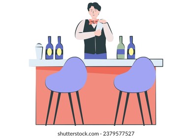 Bartender mixing liquid drink at bar pub illustration