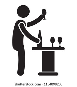 
A bartender on his bench providing drink service 
