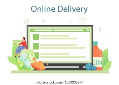 Bartender online service or platform. Barman preparing alcoholic drinks with shaker at bar. Online delivery. Isolated flat vector illustration
