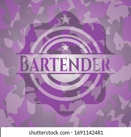Bartender pink on camo pattern. Vector Illustration. Detailed.