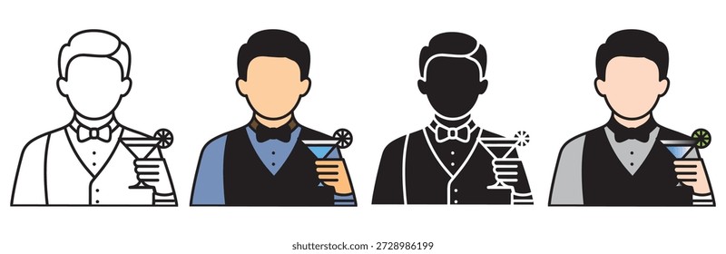Barman servindo cocktails refrescantes em uma coleção de estilos de ícone diversos
