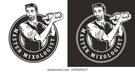 Bartender with shaker for bartending. Barman with beard and mustache for cocktail bar.
