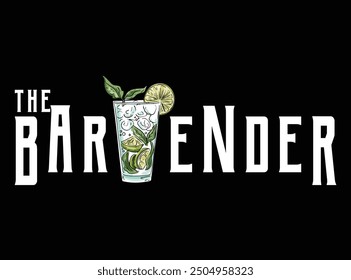 The bartender T shirt design,  Bartender quotes t shirt, poster, typographic slogan design vector. Best Bartender T-shirt Design. African-American bartender preparing cocktails at the bar,