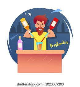 Bartender. Vector. Cartoon. Isolated art on white background. Flat