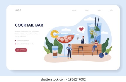 Bartender web banner or landing page. Barman preparing alcoholic drinks