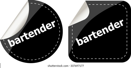 bartender word on black stickers button set, business label vector illustration