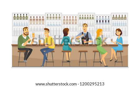 Bartender at work - cartoon people characters illustration