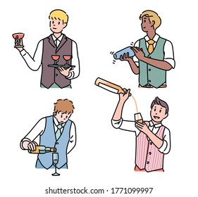 Los camareros preparan cócteles. estilo de diseño plano ilustración vectorial mínima.