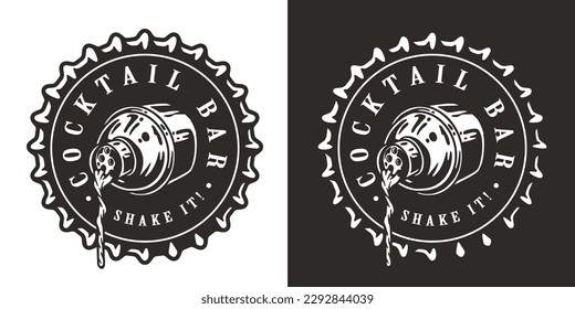 Bartending logo or bartender design with beer cap and cocktail shaker for bar print of barman.