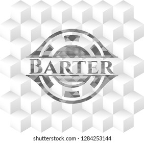 Barter grey badge with geometric cube white background