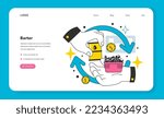 Barter system web banner or landing page. Economical exchange between people. Trading goods or services without the use of money Flat vector illustration