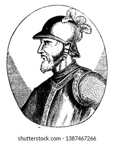 Bartholomew Columbus, c. 1461-1515, he was an Italian explorer from Genoa, vintage line drawing or engraving illustration