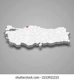 Bartin region location within Turkey 3d isometric map