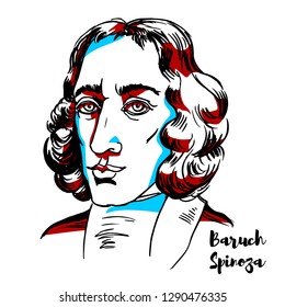 Baruch Spinoza engraved vector portrait with ink contours. Philosopher of Portuguese Sephardi origin. He came to be considered one of the great rationalists of 17th-century philosophy.