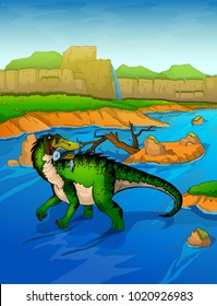 Baryonyx on the river background 