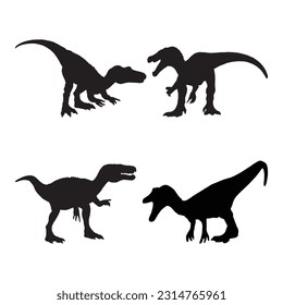 Baryonyx silhouette set collection isolated black on white background vector illustration