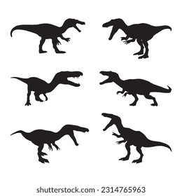 Baryonyx silhouette set collection isolated black on white background vector illustration