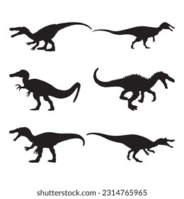 Baryonyx silhouette set collection isolated black on white background vector illustration