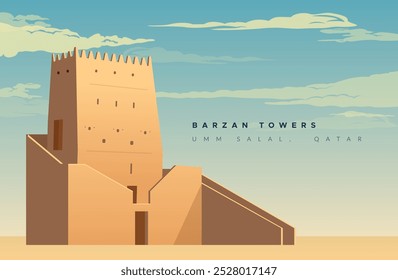 Barzan Towers - Umm Salal Mohammed Fort Towers - ilustração de estoque como arquivo EPS 10