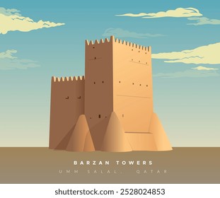 Torres Barzan - Umm Salal Mohammed Fort Towers - Ilustración de stock como archivo EPS 10