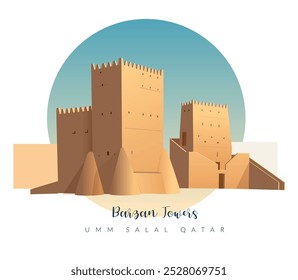 Torres Barzan - Umm Salal Mohammed Fort Towers - Ilustración de stock como archivo EPS 10