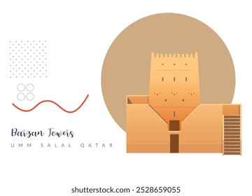 Barzan Towers - Umm Salal Mohammed Fort Towers - Stock Illustration as EPS 10 File