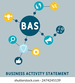 BAS - Business Activity Statement acronym. business concept background. vector illustration concept with keywords and icons. lettering illustration with icons for web banner, flyer, landing pag