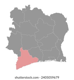 Bas Sassandra district map, administrative division of Ivory Coast. Vector illustration.