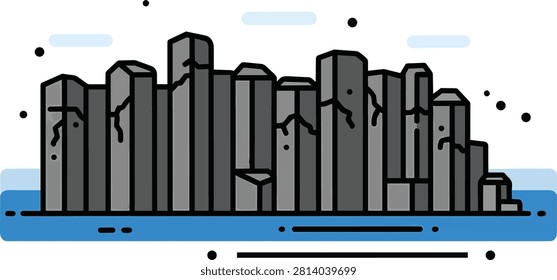 Basalt Columns Cliff Landscape Vector Illustration