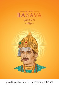 Basava jayanti greeting design template. Vector Portrait illustration of Basava.