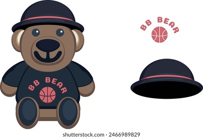 Bascket Ball bear, mascot key chain vector icon