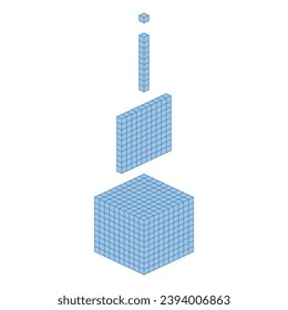 Base 10 blocks types. Cubes, flats, rods and units. Names and examples. Learning about base ten blocks. Flats longs squares in mathematics. Scientific resources for teachers and students.