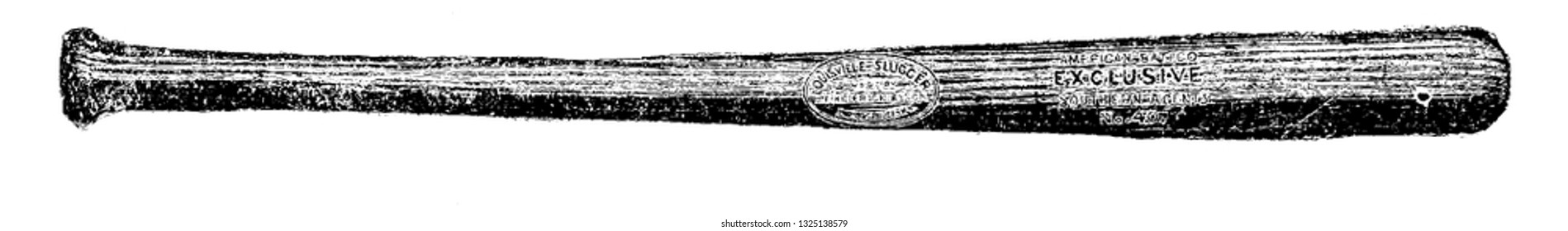 A base ball bat made up of wood usually employed by professional ball player, vintage engraved line art illustration. Bicycle Accessories - 1900