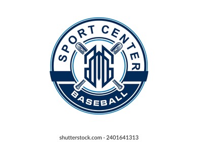 Base ball sport logo badge design style. Rounded shape stick bat element.