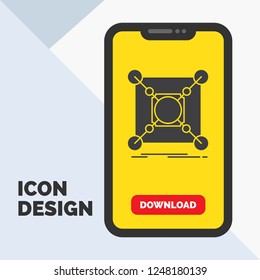 Base, center, connection, data, hub Glyph Icon in Mobile for Download Page. Yellow Background