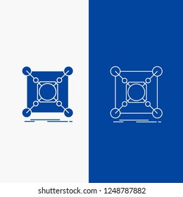 Base, center, connection, data, hub Line and Glyph web Button in Blue color Vertical Banner for UI and UX, website or mobile application