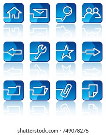 Base computer icons on blue buttons. Vector illustration