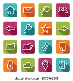 Base computer icons on colour buttons. Vector illustration