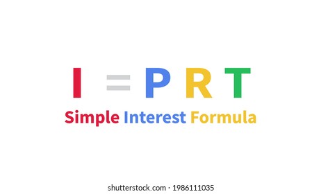 Base formula for simple interest, written as I = Prt or I = P × r × t where rate r and time t should be in the same time units such as months or years.
simple interest vector illustration on white bg.