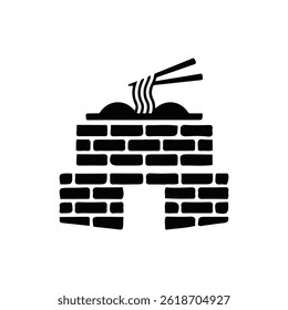 The base of the icon consists of a rectangular shape made up of horizontal lines, resembling a stack of bricks.