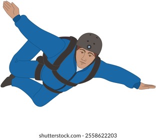 BASE jumping, aerial view of a male BASE jumper soaring, isolated on a white background